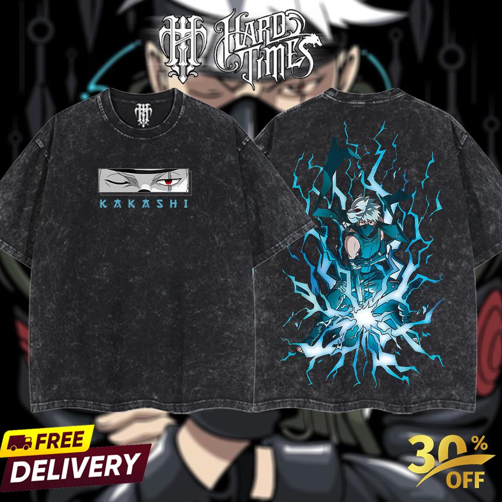 HardTimesClothing - "Kakashi Chidori" Naruto Retro Vintage Unisex Oversize Anime Manga Acid Washed Heavyweight Cotton T-shirt, Anime Merch, Gift For Anime Fan. Clothes Oversized