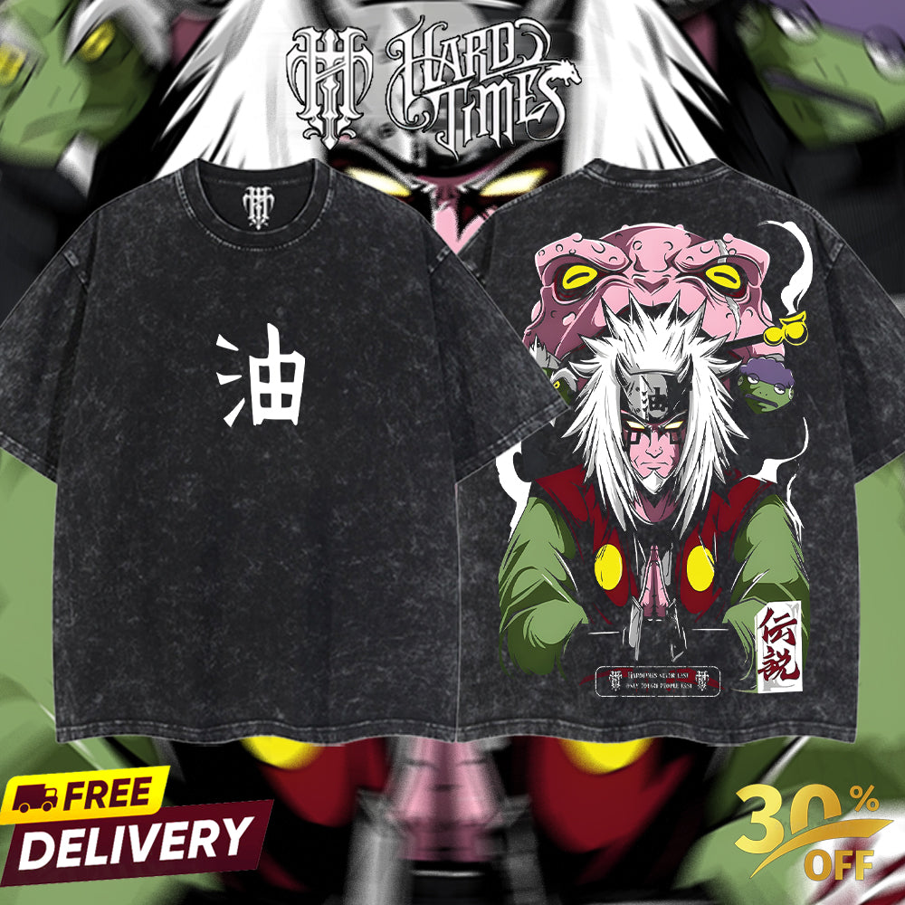 HardTimesClothing - Jiraiya Sannin Naruto Anime Limited Edition Death Reaper Seal Double Printed Oversize Lightweight Acid Washed Hoodie, graphic hoodies men streetwear