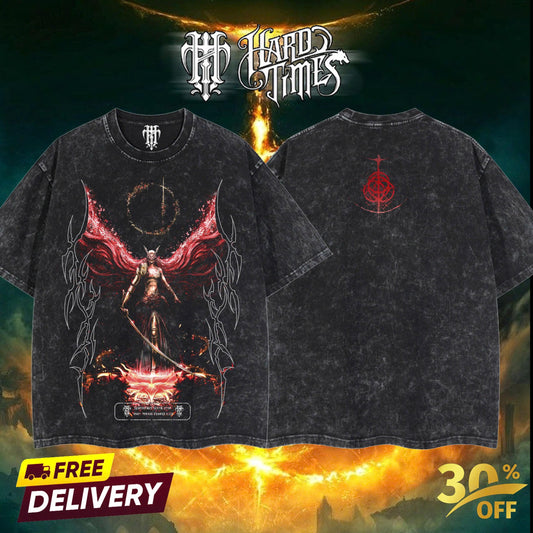 HardTimesClothing - Malenia Elden Ring Retro Vintage Unisex Oversize Anime Manga Acid Washed Heavyweight Cotton T-shirt, Anime Merch, Gift For Anime Fan. Clothes Oversized