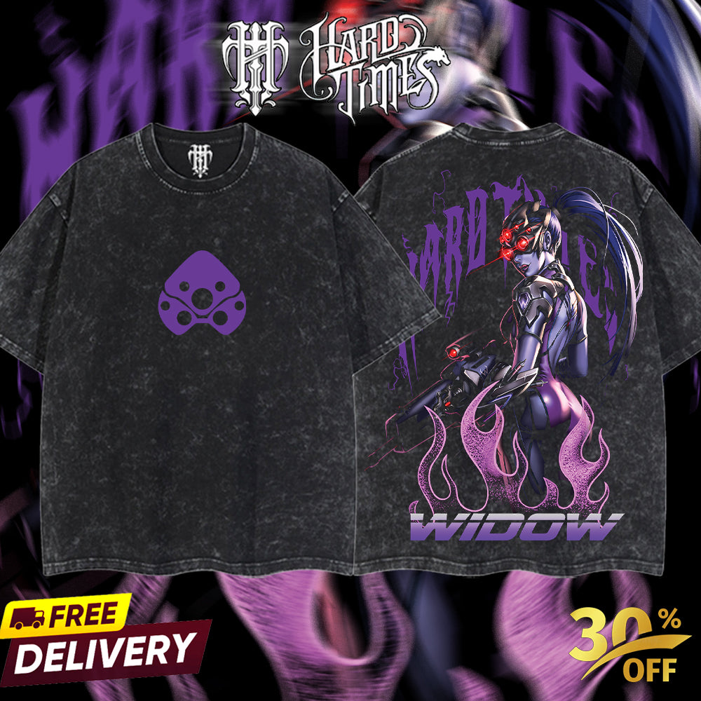 HardTimesClothing - Widow Maker Overwatch, Blizzard Collection Game Oversized Washed Tee Acid Washed Lightweight TSHIRT, Gift for him her Clothes Cotton (Copy)