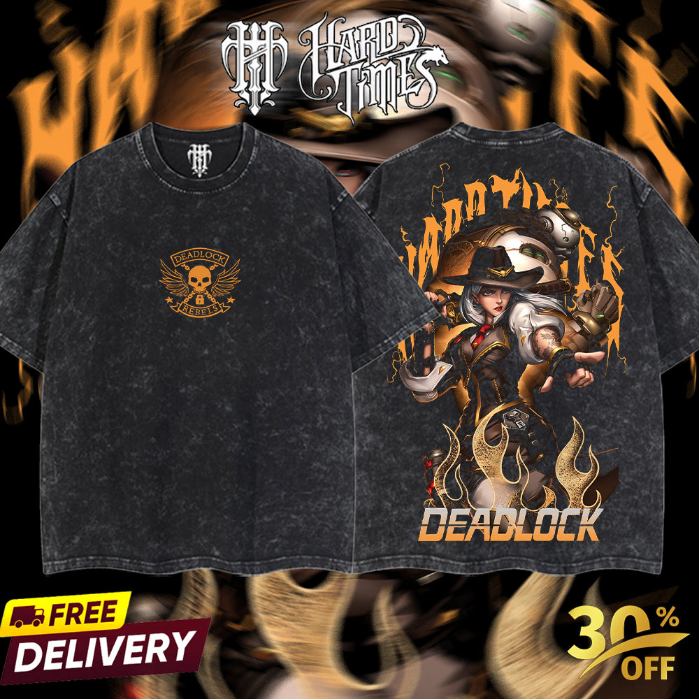 HardTimesClothing - Ashe Deadlock Gang Overwatch, Blizzard Collection Game Oversized Washed Tee Acid Washed Lightweight TSHIRT, Gift for him her Clothes Cotton