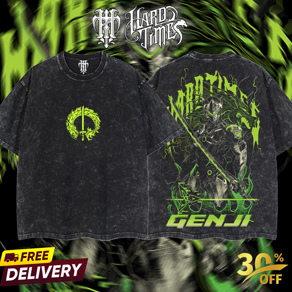 HardTimesClothing - Genji Overwatch, Blizzard Collection Game Oversized Washed Tee Acid Washed Lightweight TSHIRT, Gift for him her Clothes Cotton