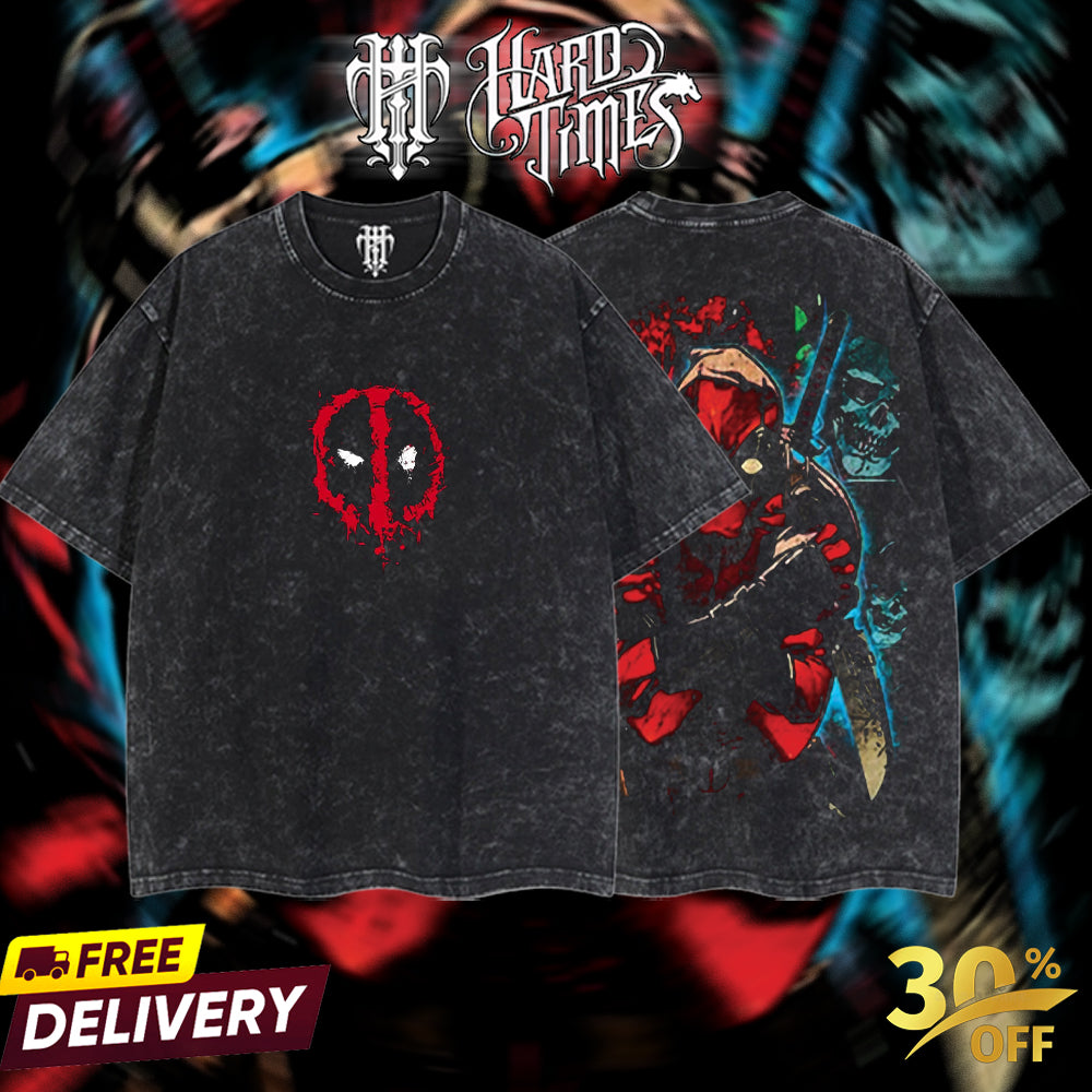 HardTimesClothing - Deadpool Marvel Retro Limited Vintage, Collection Movie Oversized Washed Tee Acid Washed Lightweight TSHIRT, Gift for him her Clothes Cotton Superhero, Super villain.
