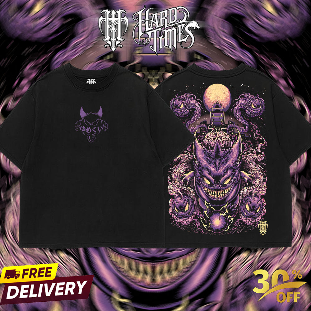 HardTimesClothing - Gengar Pokemon Retro Oversize Anime Manga Acid Washed Heavywei shirt, Anime Merch, Gift For Anime Fan. Clothes Oversized
