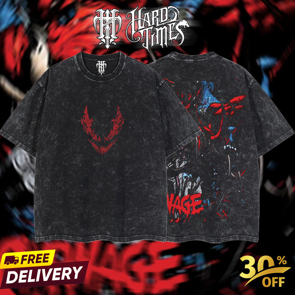 HardTimesClothing - Carnage Marvel Retro Limited Vintage, Collection Movie Oversized Washed Tee Acid Washed Lightweight TSHIRT, Gift for him her Clothes Cotton Superhero, Super villain. (Copy) (Copy)