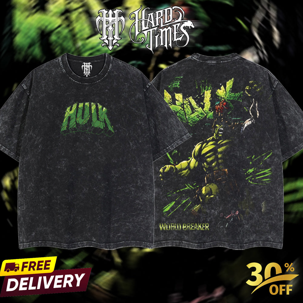HardTimesClothing - The Hulk Marvel Retro Limited Vintage, Collection Movie Oversized Washed Tee Acid Washed Lightweight TSHIRT, Gift for him her Clothes Cotton Superhero, Super villain.