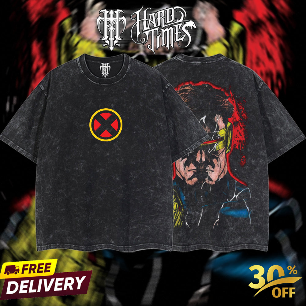 HardTimesClothing - Cyclops Marvel Retro Limited Vintage, Collection Movie Oversized Washed Tee Acid Washed Lightweight TSHIRT, Gift for him her Clothes Cotton Superhero, Super villain. (Copy)