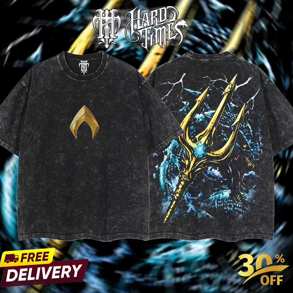 HardTimesClothing - Aquaman DC Retro Limited Vintage, Collection Movie Oversized Washed Tee Acid Washed Lightweight TSHIRT, Gift for him her Clothes Cotton Superhero, Super villain.