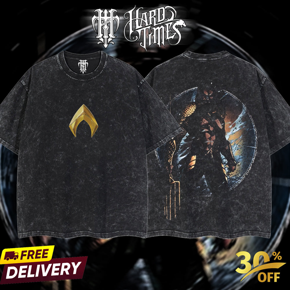 HardTimesClothing - Aquaman DC v1 Retro Limited Vintage, Collection Movie Oversized Washed Tee Acid Washed Lightweight TSHIRT, Gift for him her Clothes Cotton Superhero, Super villain. (Copy)