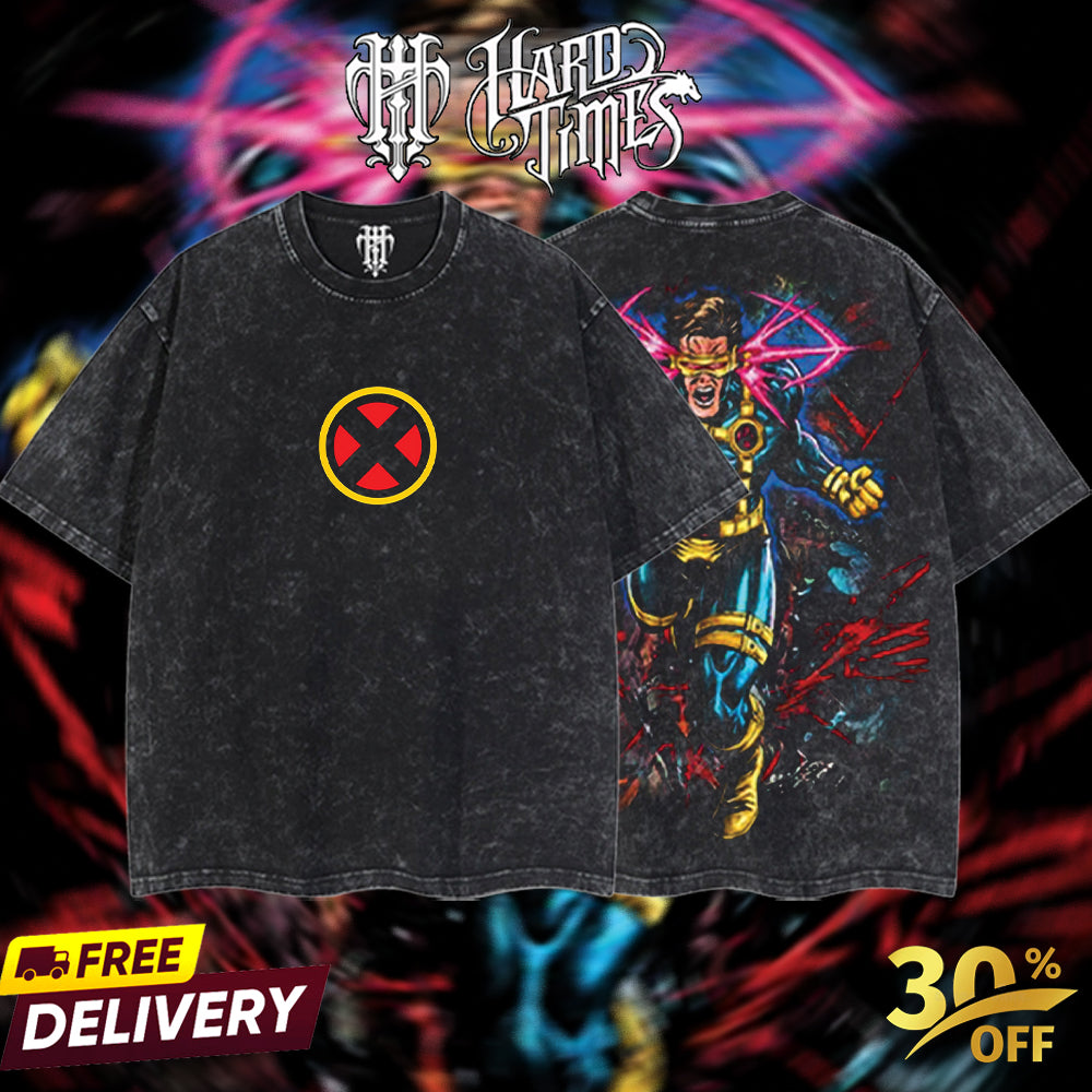 HardTimesClothing - Cyclops Marvel Retro Limited Vintage, Collection Movie Oversized Washed Tee Acid Washed Lightweight TSHIRT, Gift for him her Clothes Cotton Superhero, Super villain.