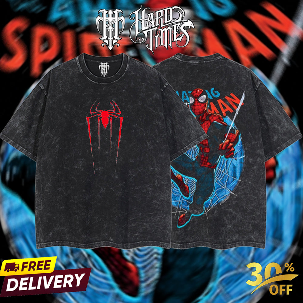 HardTimesClothing - SpiderMan Amazing Marvel Retro Limited Vintage, Collection Movie Oversized Washed Tee Acid Washed Lightweight TSHIRT, Gift for him her Clothes Cotton Superhero, Super villain. (Copy) (Copy) (Copy)