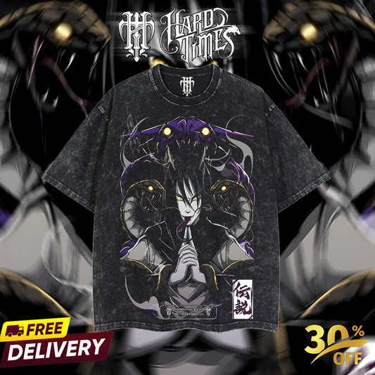 HardTimesClothing - Orochimaru Sannin Naruto Anime Limited Edition Death Reaper Seal Double Printed Oversize Lightweight Acid Washed Hoodie, graphic hoodies men streetwear (Copy) (Copy)