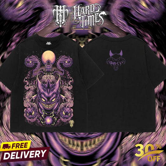 HardTimesClothing - Gengar Pokemon Retro Oversize Anime Manga Acid Washed Heavywei shirt, Anime Merch, Gift For Anime Fan. Clothes Oversized