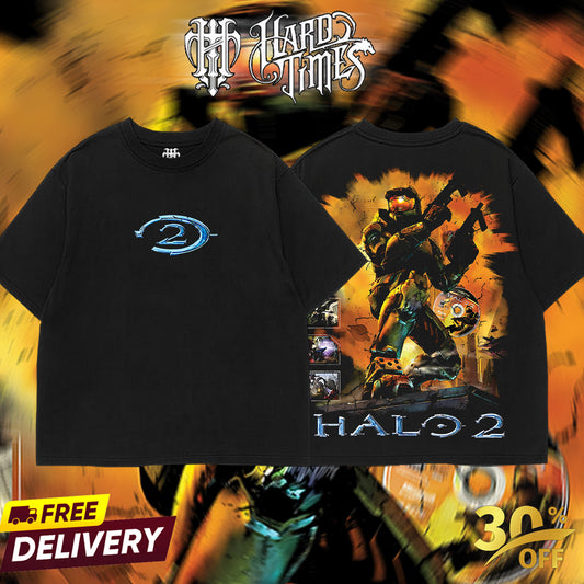 HardTimesClothing - Halo 2 Retro Limited Vintage From Software Collection Game Oversized Washed Tee Acid Washed Lightweight TSHIRT, Gift for him her Clothes Cotton