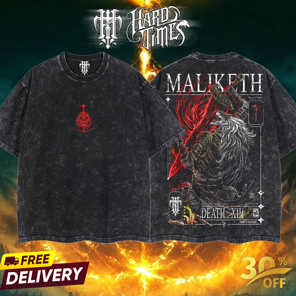 HardTimesClothing - MALIKETH Eldenring boss Retro Vintage Unisex Oversize Anime Manga Acid Washed Heavyweight Cotton T-shirt, Anime Merch, Gift For Anime Fan. Clothes Oversized