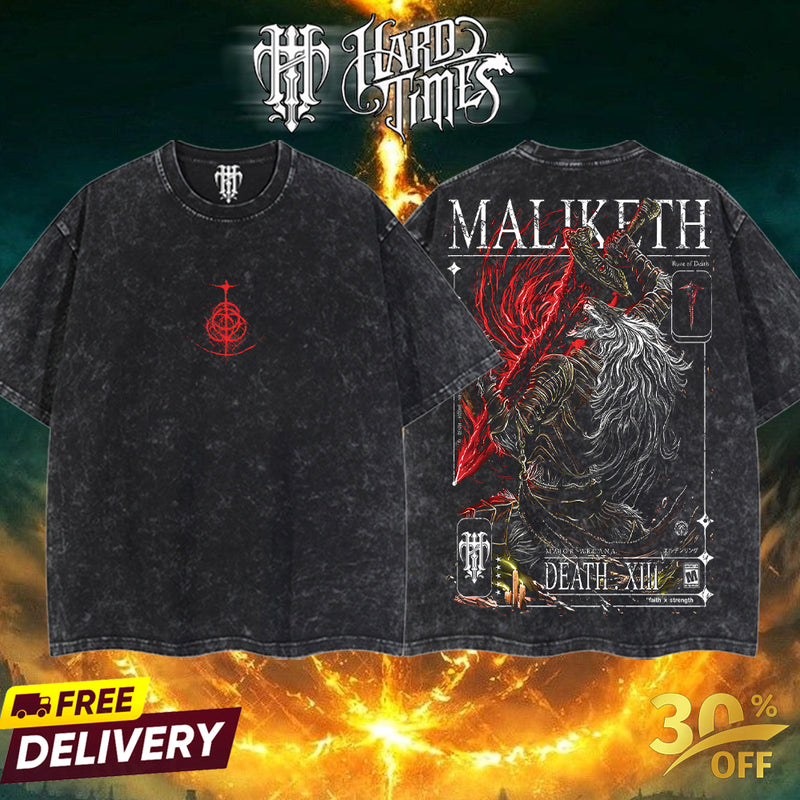 HardTimesClothing - MALIKETH Eldenring boss Retro Vintage Unisex Oversize Anime Manga Acid Washed Heavyweight Cotton T-shirt, Anime Merch, Gift For Anime Fan. Clothes Oversized