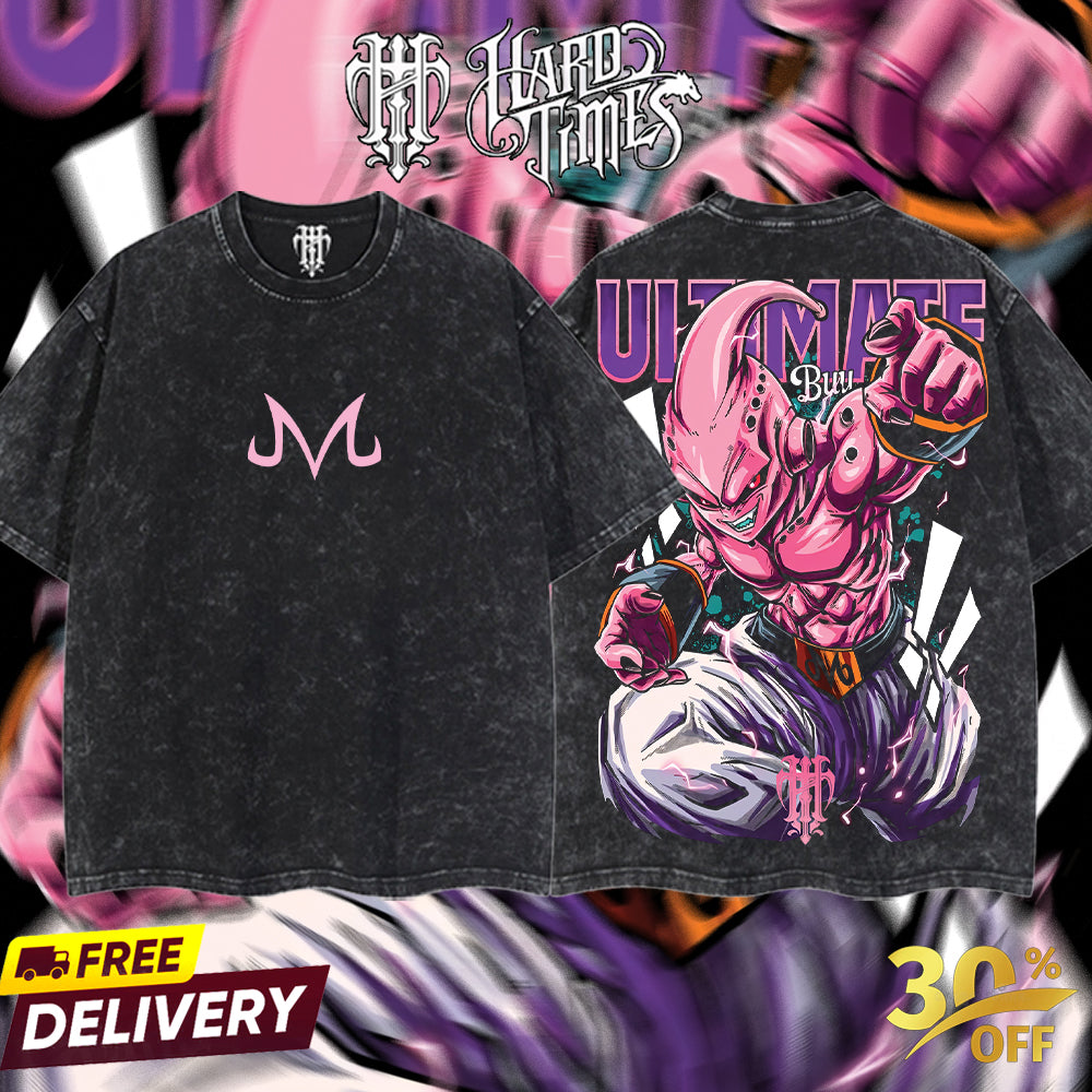 HardTimesClothing Majin Buu Dragonball Retro Vintage Unisex Oversize Anime Manga Acid Washed Heavyweight Cotton T-shirt, Anime Merch, Gift For Anime Fan. Menswear Oversized. (Copy)