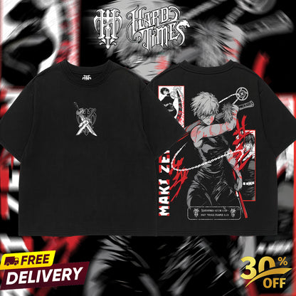 HardTimesClothing Maki Zenin Jujutsu Kaisen Season 3 2026 Retro Vintage Unisex Oversize Anime Manga Acid Washed Heavyweight Cotton T-shirt, Anime Merch, Gift For Anime Fan. Menswear Oversized