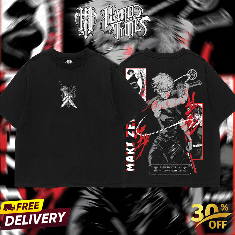 HardTimesClothing Maki Zenin Jujutsu Kaisen Season 3 2026 Retro Vintage Unisex Oversize Anime Manga Acid Washed Heavyweight Cotton T-shirt, Anime Merch, Gift For Anime Fan. Menswear Oversized