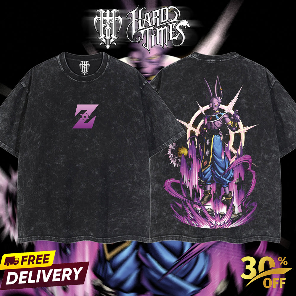HardTimesClothing Beerus Dragonball Retro Vintage Unisex Oversize Anime Manga Acid Washed Heavyweight Cotton T-shirt, Anime Merch, Gift For Anime Fan. Menswear Oversized. (Copy)