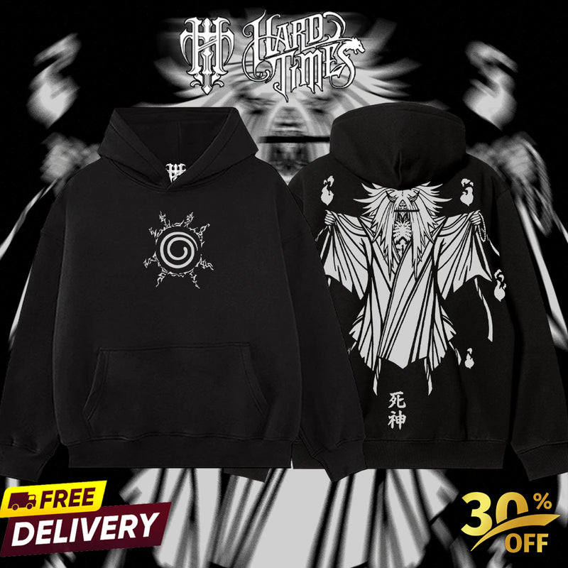 HardTimesClothing - Reaper Death Naruto Anime Limited Edition Death Reaper Seal Double Printed Oversize Lightweight Acid Washed Hoodie, graphic hoodies men streetwear