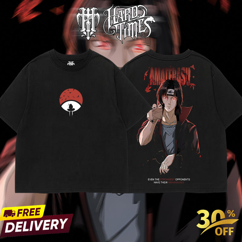 HardTimesClothing - Uchiha Itachi Naruto Anime Limited Edition Death Reaper Seal Double Printed Oversize Lightweight Acid Washed Hoodie, graphic hoodies men streetwear