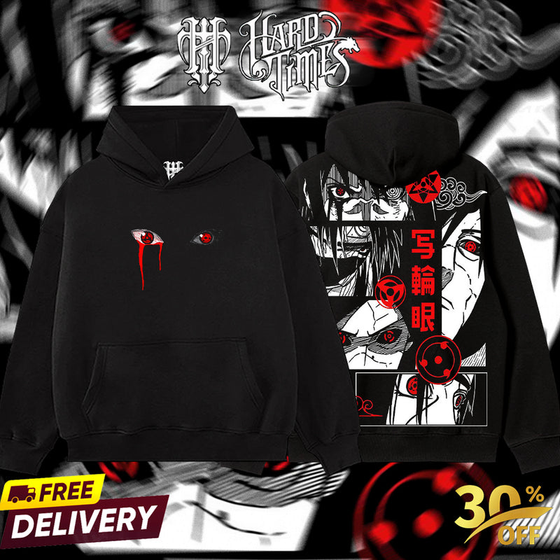 HardTimesClothing - Uchiha Clan Sharingan Naruto Anime Double Printed Oversize Lightweight Acid Washed Tee Clothes Cotton Menswear Soft T-Shirt Top Man Classic
