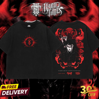 HardTimesClothing - Guts Berserk Vintage Unisex Oversize Anime Manga Acid Washed Heavyweight Cotton T-shirt, graphic tee,anime merch fan, outfits men