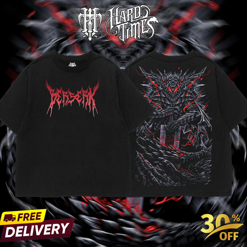 HardTimeClothing - Guts Berserk Retro Vintage Unisex Oversize Anime Manga Acid Washed Heavyweight Cotton T-shirt, Anime Merch, Gift For Anime Fan. Clothes Oversized