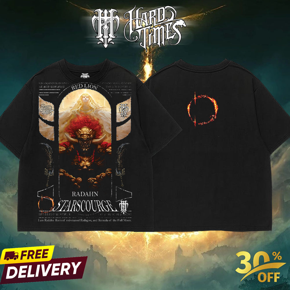 HardTimesClothing Radahn Starscourge miquella consort Elden Ring Boss Retro Vintage Unisex Oversize Anime Manga Acid Washed Heavyweight Cotton T-shirt, Anime Merch, Gift For Anime Fan. Menswear Oversized