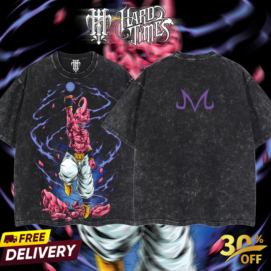 HardTimesClothing Majin Buu Dragonball Retro Vintage Unisex Oversize Anime Manga Acid Washed Heavyweight Cotton T-shirt, Anime Merch, Gift For Anime Fan. Menswear Oversized.
