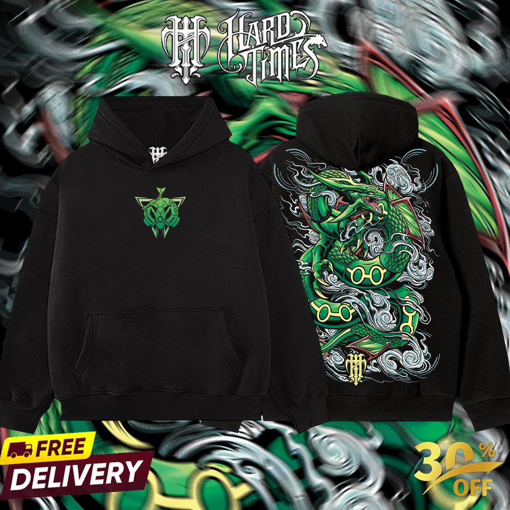 HardTimeClothing - Rayquaza Pokemon Retro Vintage Unisex Oversize Anime Manga Acid Washed Heavyweight Cotton T-shirt, Anime Merch, Gift For Anime Fan. Clothes Oversized