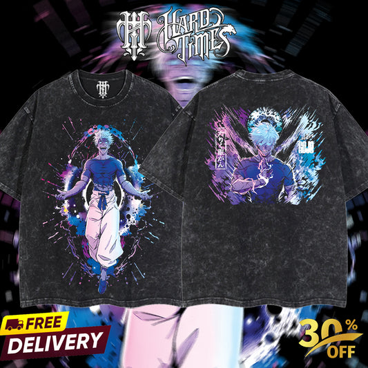 HardTimesClothing "Gojo" Jujutsu Kaisen Retro Vintage Unisex Oversize Anime Manga Acid Washed Heavyweight Cotton T-shirt, Anime Merch, Gift For Anime Fan. Clothes Oversized