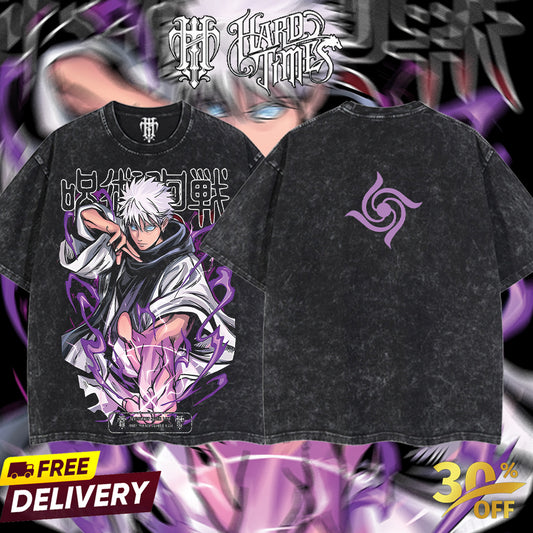 HardTimesClothing Gojo Satoru Jujutsu Kaisen 15.1 season 3 2026 Retro Vintage Unisex Oversize Anime Manga Acid Washed Heavyweight Cotton T-shirt, Anime Merch, Gift For Anime Fan. Menswear Oversized