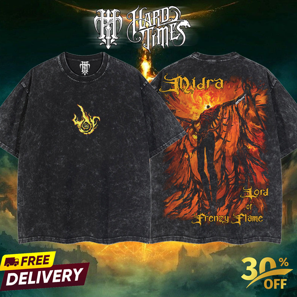 HardTimesClothing - Frenzy Flame v4 Elden Ring Boss, From Software Collection Game Oversized Washed Tee Acid Washed Lightweight TSHIRT, Gift for him her Clothes Cotton