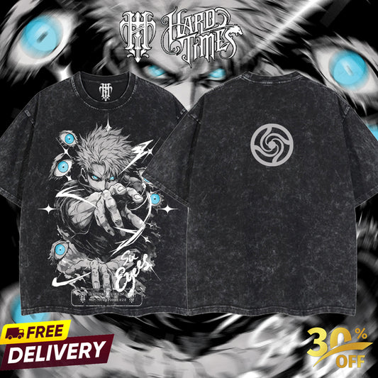 HardTimesClothing Gojo Satoru Jujutsu Kaisen season 3 2026 Retro Vintage Unisex Oversize Anime Manga Acid Washed Heavyweight Cotton T-shirt, Anime Merch, Gift For Anime Fan. Menswear Oversized