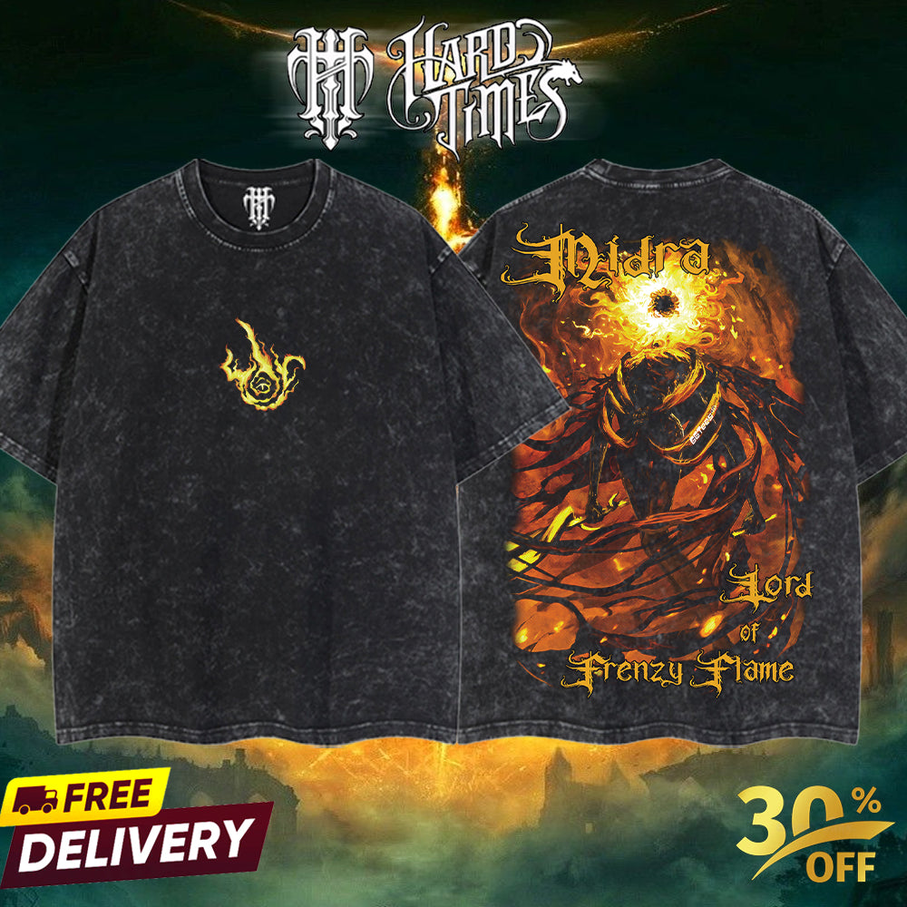 HardTimesClothing - Frenzy Flame v5 Elden Ring Boss, From Software Collection Game Oversized Washed Tee Acid Washed Lightweight TSHIRT, Gift for him her Clothes Cotton