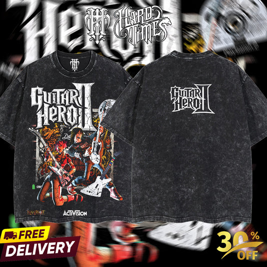 HardTimesClothing - Guitar Hero II Retro Limited Vintage, From Software Collection Game Oversized Washed Tee Acid Washed Lightweight TSHIRT, Gift for him her Clothes Cotton (Copy)
