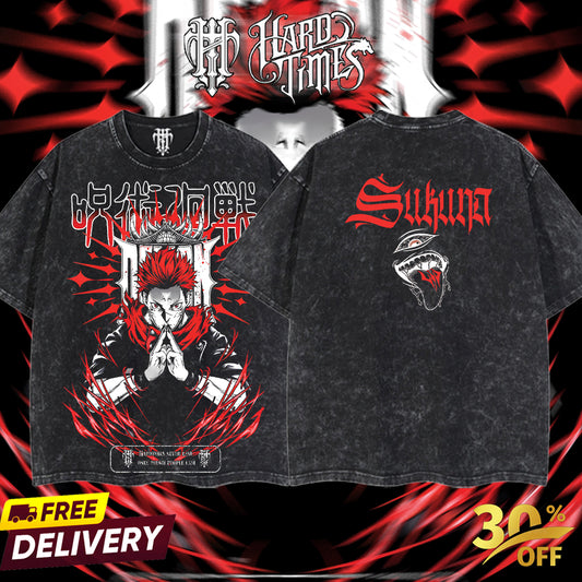HardTimesClothing Sukuna v1 15.1 Jujutsu Kaisen season 3 2026 Retro Vintage Unisex Oversize Anime Manga Acid Washed Heavyweight Cotton T-shirt, Anime Merch, Gift For Anime Fan. Menswear Oversized