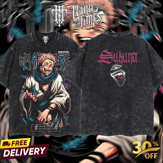 HardTimesClothing Sukuna v2 15.1 Jujutsu Kaisen season 3 2026 Retro Vintage Unisex Oversize Anime Manga Acid Washed Heavyweight Cotton T-shirt, Anime Merch, Gift For Anime Fan. Menswear Oversized