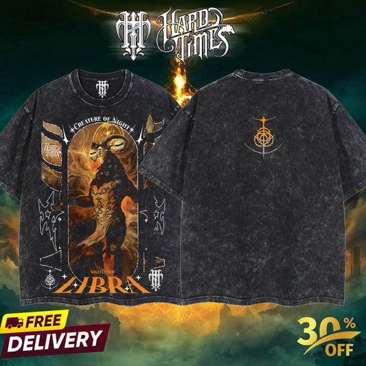 HardTimesClothing Libra Nightlord Elden Ring Boss Nightreign Retro Vintage Unisex Oversize Anime Manga Acid Washed Heavyweight Cotton T-shirt, Anime Merch, Gift For Anime Fan. Menswear Oversized (Copy)