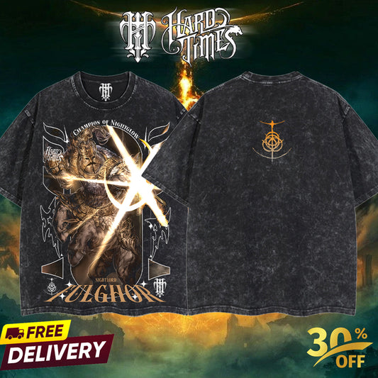HardTimesClothing Fulghor Nightlord Elden Ring Boss Nightreign Retro Vintage Unisex Oversize Anime Manga Acid Washed Heavyweight Cotton T-shirt, Anime Merch, Gift For Anime Fan. Menswear Oversized (Copy) (Copy)