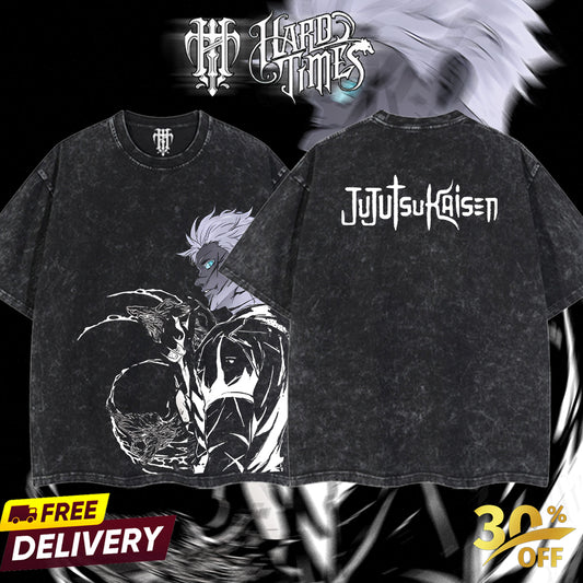 HardTimesClothing "Gojo" Jujutsu Kaisen Retro Vintage Unisex Oversize Anime Manga Acid Washed Heavyweight Cotton T-shirt, Anime Merch, Gift For Anime Fan. Clothes Oversized