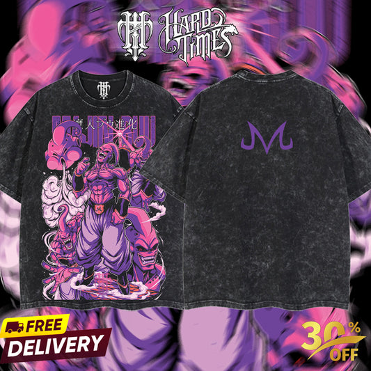 HardTimesClothing Majin Buu Dragonball Retro Vintage Unisex Oversize Anime Manga Acid Washed Heavyweight Cotton T-shirt, Anime Merch, Gift For Anime Fan. Menswear Oversized