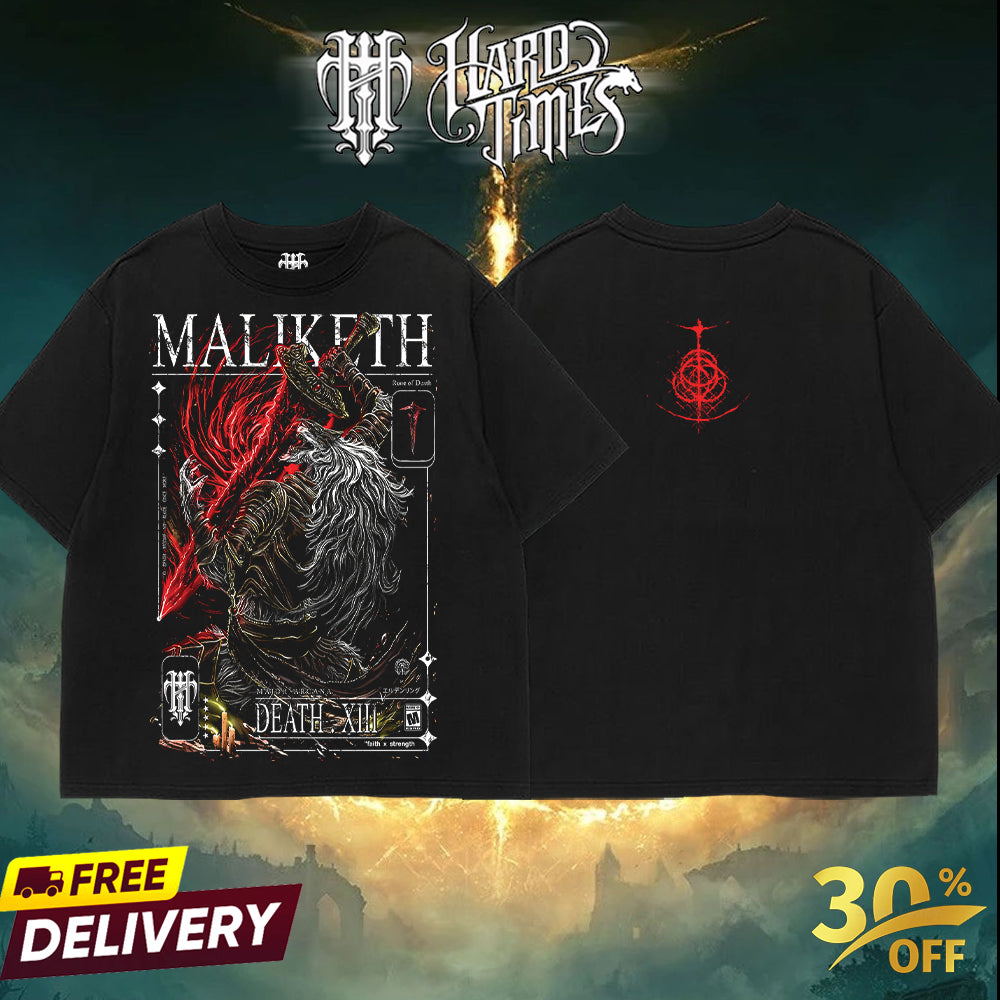 HardTimesClothing - MALIKETH Eldenring boss Retro Vintage Unisex Oversize Anime Manga Acid Washed Heavyweight Cotton T-shirt, Anime Merch, Gift For Anime Fan. Clothes Oversized