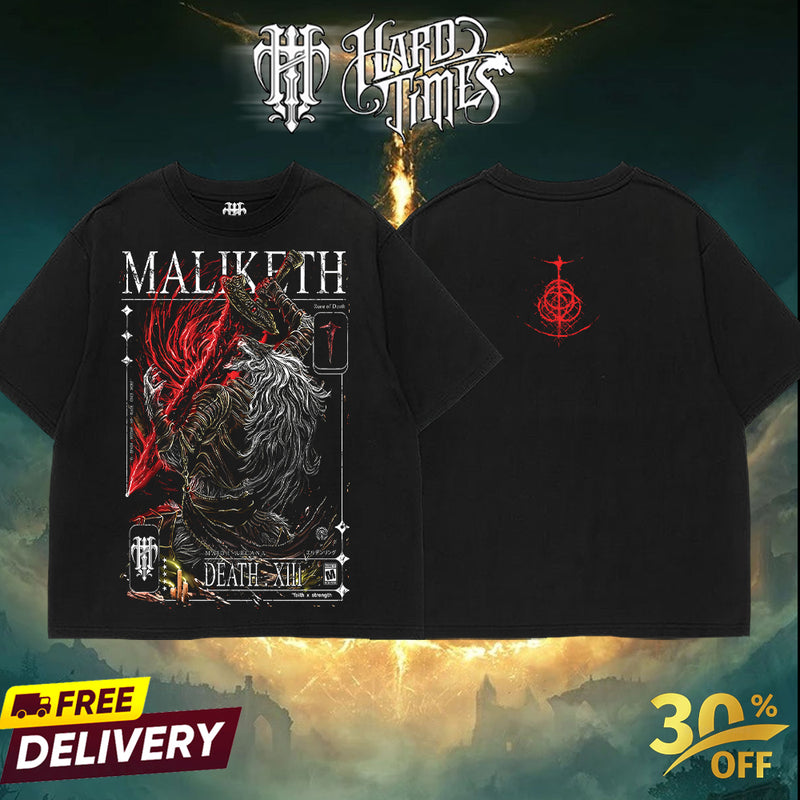 HardTimesClothing - MALIKETH Eldenring boss Retro Vintage Unisex Oversize Anime Manga Acid Washed Heavyweight Cotton T-shirt, Anime Merch, Gift For Anime Fan. Clothes Oversized