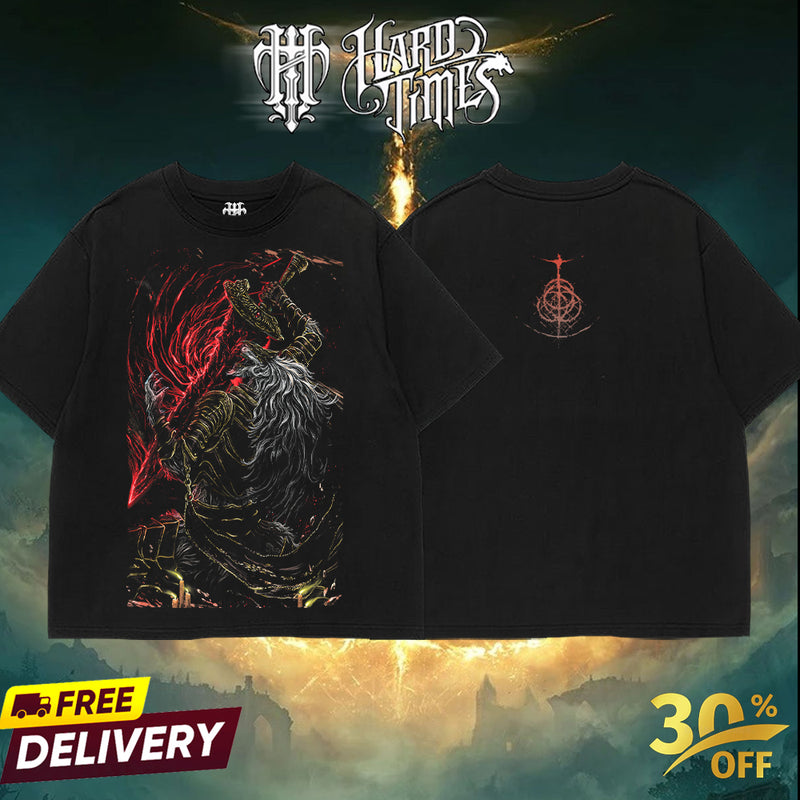 HardTimesClothing -  Maliketh the Black Blade Elden Ring Boss Retro Limited Vintage, From Software Collection Game Oversized Washed Tee Acid Washed Lightweight TSHIRT, Gift for him her Clothes Cotton