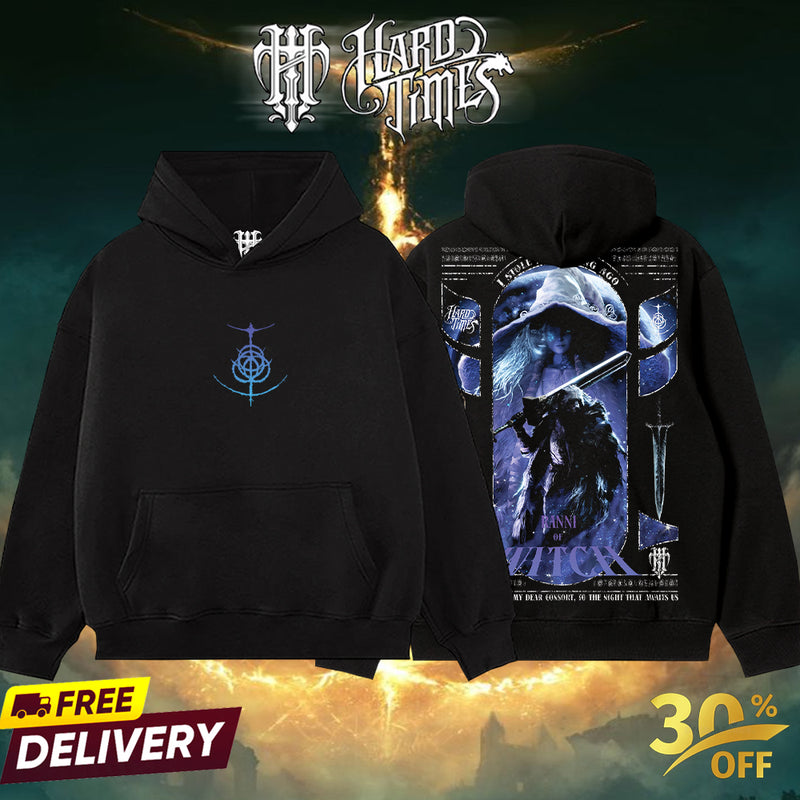 HardTimesClothing - Ranni the Witch x Blaidd the Half-Wolf Elden Ring Retro Vintage Unisex Oversize Anime Manga Acid Washed Heavyweight Cotton T-shirt, Anime Merch, Gift For Anime Fan.