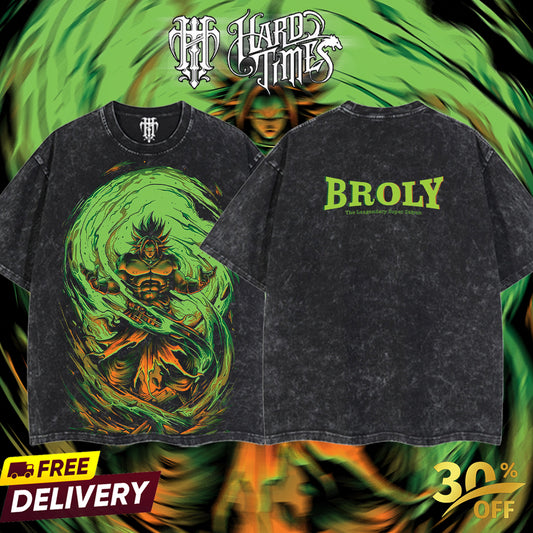 HardTimesClothing Broly Dragonball Retro Vintage Unisex Oversize Anime Manga Acid Washed Heavyweight Cotton T-shirt, Anime Merch, Gift For Anime Fan. Menswear Oversized