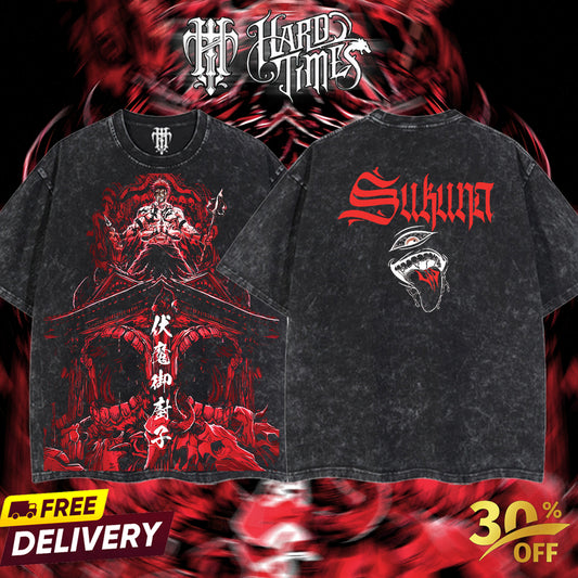 HardTimesClothing "Sukuna" Jujutsu Kaisen Retro Vintage Unisex Oversize Anime Manga Acid Washed Heavyweight Cotton T-shirt, Anime Merch, Gift For Anime Fan. Clothes Oversized